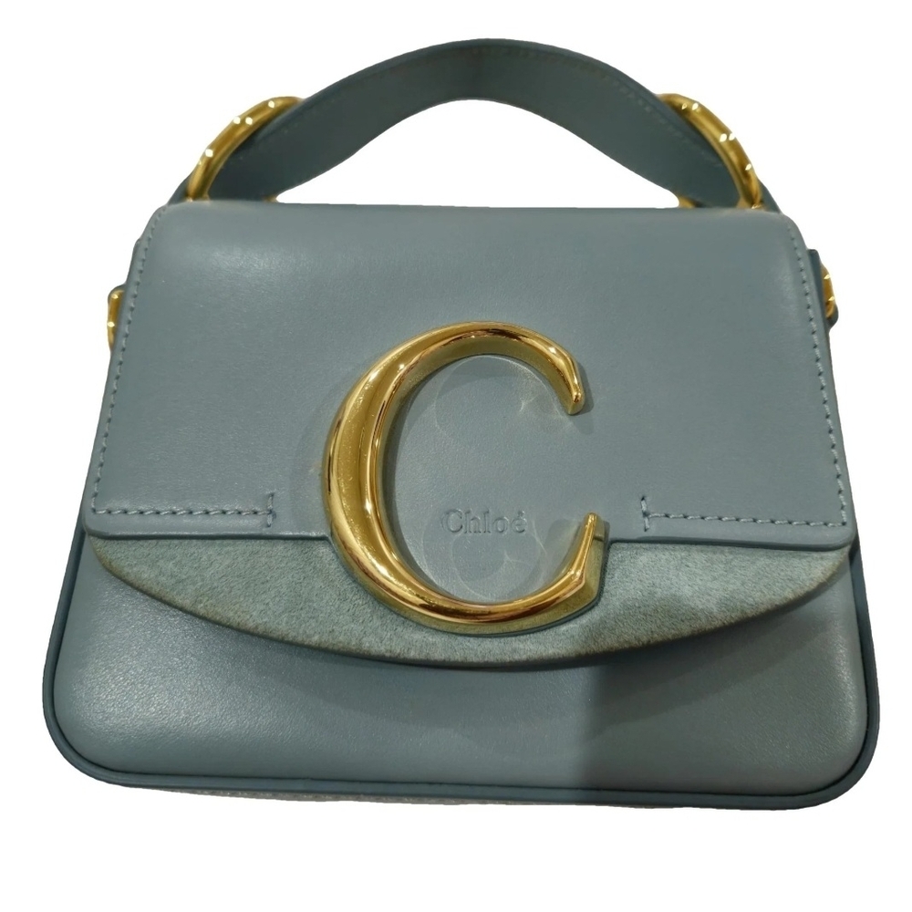 Chloé Small Top Handle Satchel in Light Blue with Gold 'C'